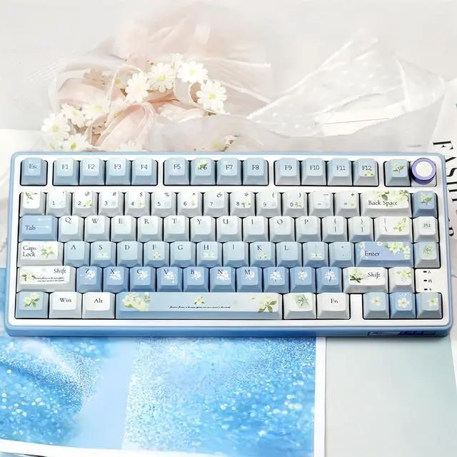 Alt view image 2 of 7 - Jasmine-Flower Aesthetic Keycaps,Cherry Profile Dye-Sub PBT Keycaps Blue and White Snow Gradient 133 Keys Full Size Keycap Set for 60% 75% 80% 100% Cherry MX Switch Mechanical Gaming Keyboard