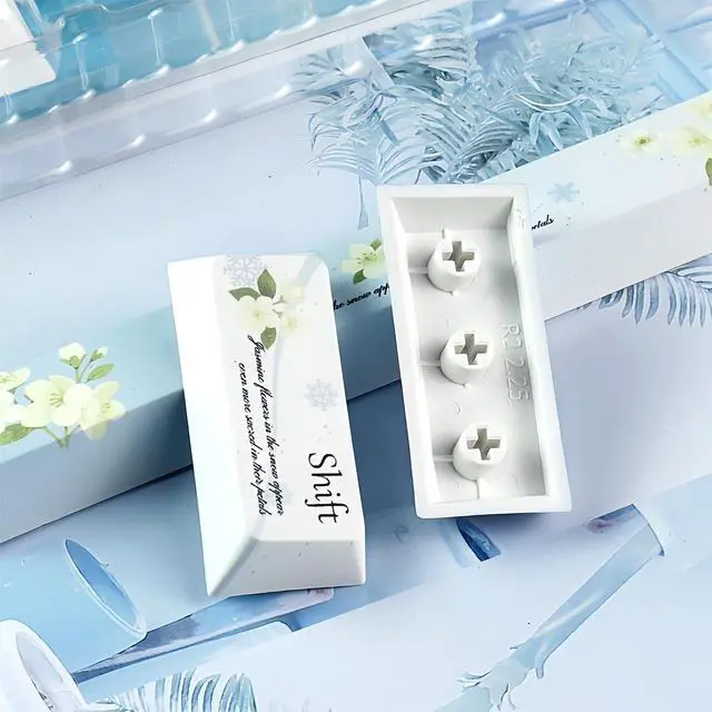 Alt view image 7 of 7 - Jasmine-Flower Aesthetic Keycaps,Cherry Profile Dye-Sub PBT Keycaps Blue and White Snow Gradient 133 Keys Full Size Keycap Set for 60% 75% 80% 100% Cherry MX Switch Mechanical Gaming Keyboard