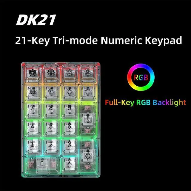 Alt view image 2 of 7 - DK21 Mechanical Numpad Kit,Hot Swappable Gasket Mounted Triple Mode BT5.0/2.4Ghz/USB-C Wireless Numeric Keypad with RGB Backlit PC Transparent Case Macro Number Pad for Laptop/PC/Gaming