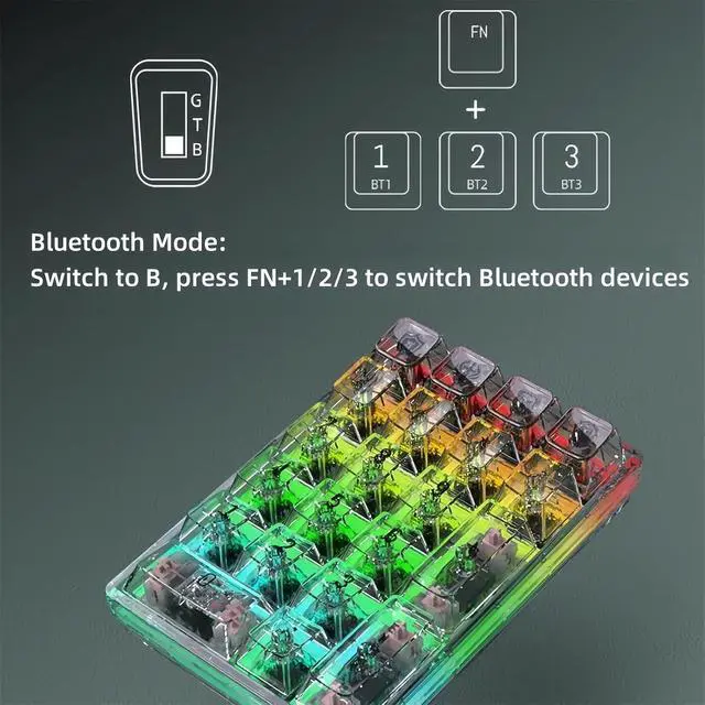 Alt view image 5 of 7 - DK21 Mechanical Numpad Kit,Hot Swappable Gasket Mounted Triple Mode BT5.0/2.4Ghz/USB-C Wireless Numeric Keypad with RGB Backlit PC Transparent Case Macro Number Pad for Laptop/PC/Gaming