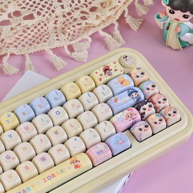 Alt view image 4 of 7 - Cute Keycaps Set,MOA Profile Kawaii Cartoon Custom Keycaps Dye Sublimation Thick PBT Keycap 127 Keys Full Set for Cherry MX Switch 60% 75% 100% Mechanical Gaming Keyboard Creamy Keycap