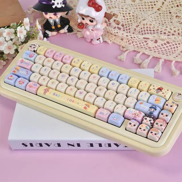 Alt view image 2 of 7 - Cute Keycaps Set,MOA Profile Kawaii Cartoon Custom Keycaps Dye Sublimation Thick PBT Keycap 127 Keys Full Set for Cherry MX Switch 60% 75% 100% Mechanical Gaming Keyboard Creamy Keycap