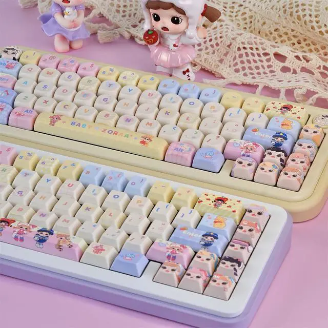 Alt view image 6 of 7 - Cute Keycaps Set,MOA Profile Kawaii Cartoon Custom Keycaps Dye Sublimation Thick PBT Keycap 127 Keys Full Set for Cherry MX Switch 60% 75% 100% Mechanical Gaming Keyboard Creamy Keycap