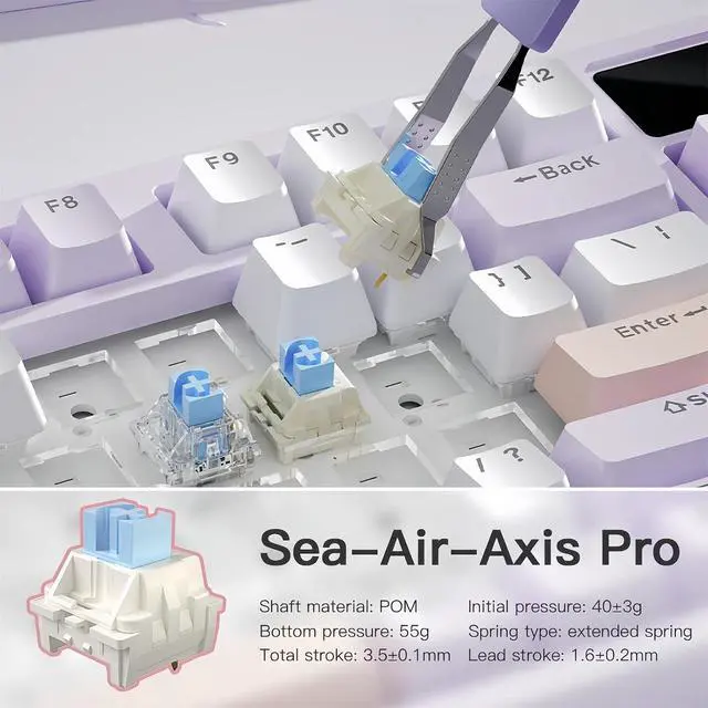 Alt view image 4 of 7 - LT84 Wireless Mechanical Keyboard Screen&Knob,75% Hot Swappable Gasket Mount Custom RGB Gaming Keyboard,Tri-Mode BT5.0/2.4G/Type-C Wired NKRO Creamy Keyboard for Office/Gamer (Purple)