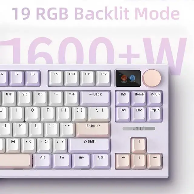 Alt view image 6 of 7 - LT84 Wireless Mechanical Keyboard Screen&Knob,75% Hot Swappable Gasket Mount Custom RGB Gaming Keyboard,Tri-Mode BT5.0/2.4G/Type-C Wired NKRO Creamy Keyboard for Office/Gamer (Purple)