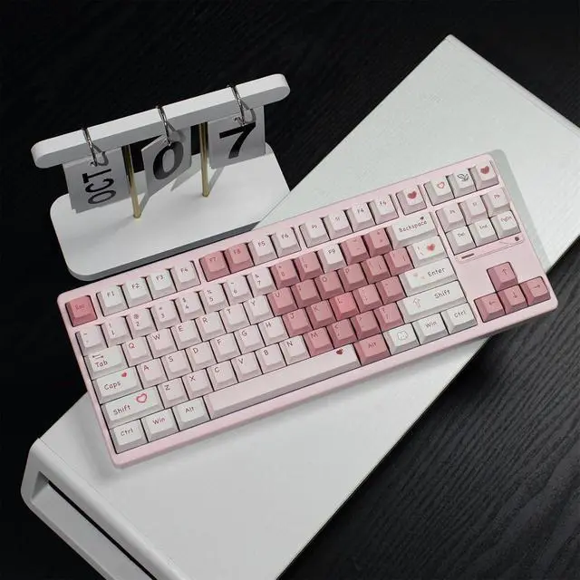 Alt view image 2 of 7 - Pink and White Cute Keycaps,Peach Blossom Creamy Keycaps Dye Sublimation PBT Keycap 129 Keys Custom Keycaps Set for Cherry MX Switch 60% 75% 100% Mechanical Gaming Keyboard (Cherry Profile)