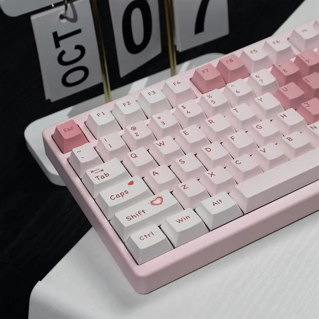 Alt view image 4 of 7 - Pink and White Cute Keycaps,Peach Blossom Creamy Keycaps Dye Sublimation PBT Keycap 129 Keys Custom Keycaps Set for Cherry MX Switch 60% 75% 100% Mechanical Gaming Keyboard (Cherry Profile)