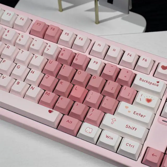 Alt view image 5 of 7 - Pink and White Cute Keycaps,Peach Blossom Creamy Keycaps Dye Sublimation PBT Keycap 129 Keys Custom Keycaps Set for Cherry MX Switch 60% 75% 100% Mechanical Gaming Keyboard (Cherry Profile)