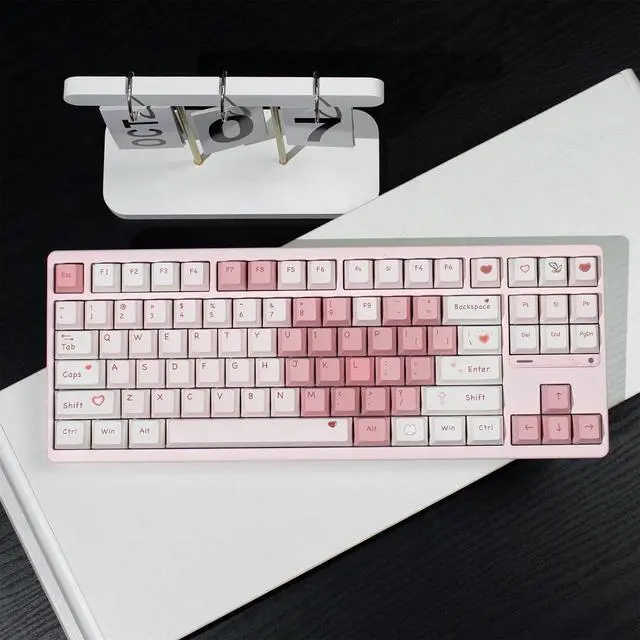 Alt view image 6 of 7 - Pink and White Cute Keycaps,Peach Blossom Creamy Keycaps Dye Sublimation PBT Keycap 129 Keys Custom Keycaps Set for Cherry MX Switch 60% 75% 100% Mechanical Gaming Keyboard (Cherry Profile)