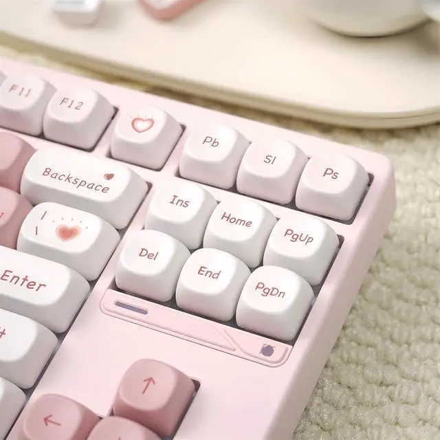Alt view image 4 of 7 - Pink and White Cute Keycaps,Peach Blossom Creamy Keycaps Dye Sublimation PBT Keycap 129 Keys Custom Keycaps Set for Cherry MX Switch 60% 75% 100% Mechanical Gaming Keyboard (MOA Profile)