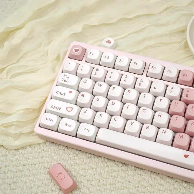 Alt view image 2 of 7 - Pink and White Cute Keycaps,Peach Blossom Creamy Keycaps Dye Sublimation PBT Keycap 129 Keys Custom Keycaps Set for Cherry MX Switch 60% 75% 100% Mechanical Gaming Keyboard (MOA Profile)