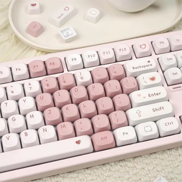 Alt view image 3 of 7 - Pink and White Cute Keycaps,Peach Blossom Creamy Keycaps Dye Sublimation PBT Keycap 129 Keys Custom Keycaps Set for Cherry MX Switch 60% 75% 100% Mechanical Gaming Keyboard (MOA Profile)