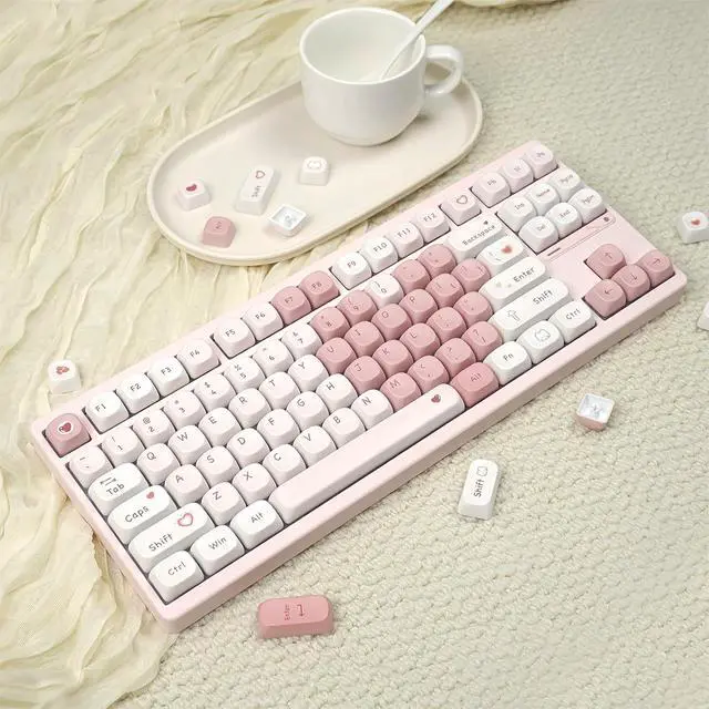Alt view image 5 of 7 - Pink and White Cute Keycaps,Peach Blossom Creamy Keycaps Dye Sublimation PBT Keycap 129 Keys Custom Keycaps Set for Cherry MX Switch 60% 75% 100% Mechanical Gaming Keyboard (MOA Profile)