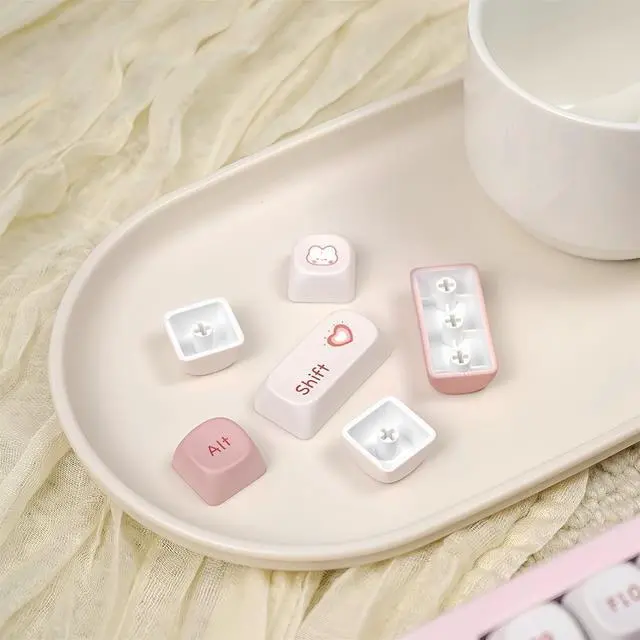 Alt view image 7 of 7 - Pink and White Cute Keycaps,Peach Blossom Creamy Keycaps Dye Sublimation PBT Keycap 129 Keys Custom Keycaps Set for Cherry MX Switch 60% 75% 100% Mechanical Gaming Keyboard (MOA Profile)