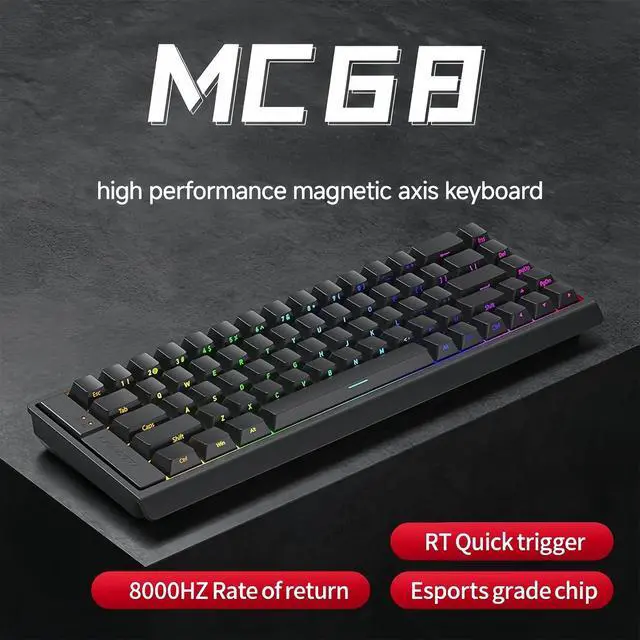 Alt view image 3 of 7 - MC68 Rapid Trigger Gaming Keyboard,65% Adjustable Actuation Hall Effect Magnetic Switch Wired RGB Hot Swap Mechanical Keyboard Side Printed Keycaps 8K Hz Polling Rate for PC/Mac Gamer (Black)