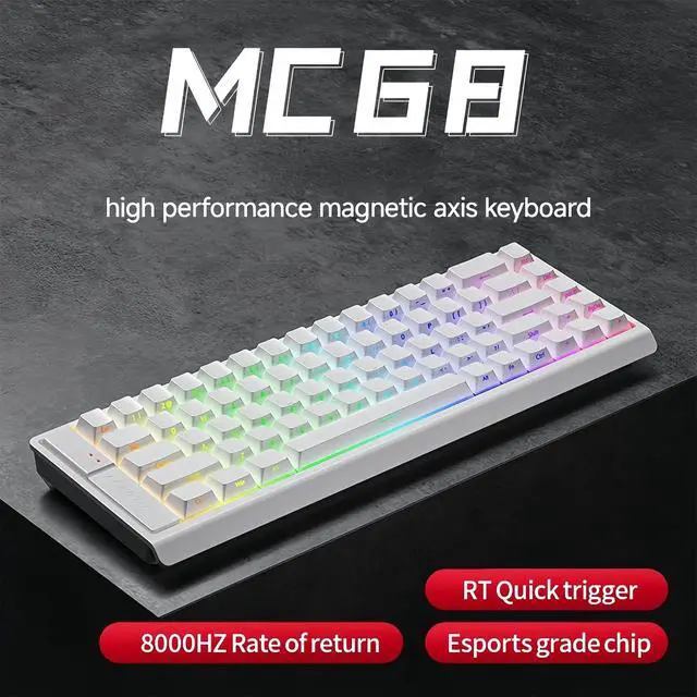 Alt view image 2 of 7 - MC68 Rapid Trigger Gaming Keyboard,65% Adjustable Actuation Hall Effect Magnetic Switch Wired RGB Hot Swap Mechanical Keyboard Side Printed Keycaps 8K Hz Polling Rate for PC/Mac Gamer (White)
