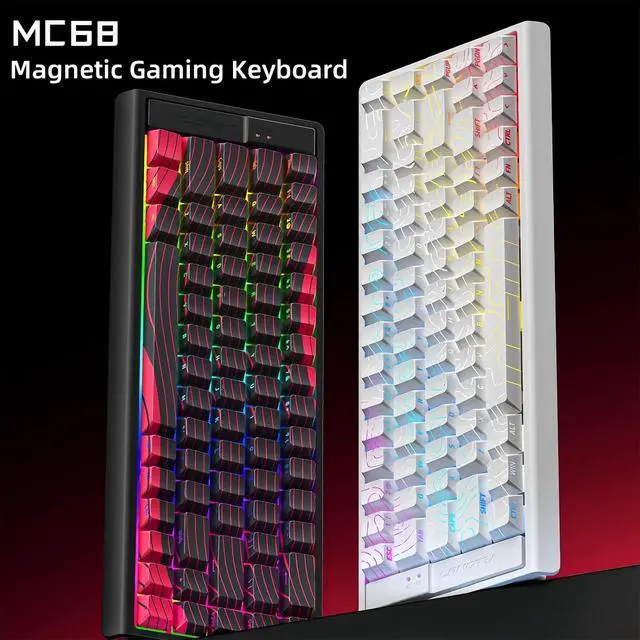 Alt view image 3 of 7 - MC68 Rapid Trigger Gaming Keyboard,65% Adjustable Actuation Hall Effect Magnetic Switch Wired RGB Hot Swap Keyboard Side Printed Keycaps 8K Hz Polling Rate for PC/Mac Gamer (Red-Topographic)