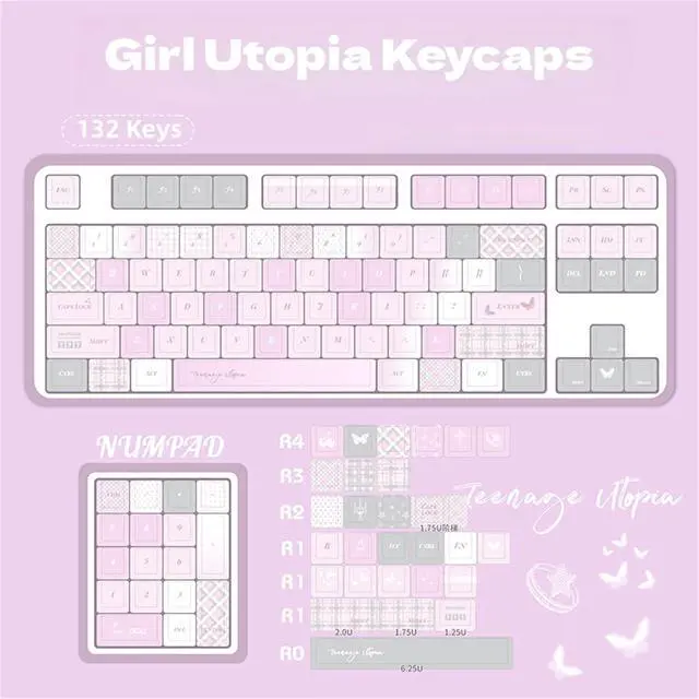 Alt view image 7 of 7 - Cute Keycaps Set,Creamy Style Custom Keyboard Keycaps Dye Sublimation PBT Keycap Cherry Profile 128 Keys Full Set for Cherry MX Switch 60% 75% 100% Mechanical Gaming Keyboard (Girl-Utopia)
