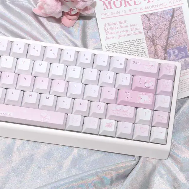 Alt view image 2 of 7 - Lemon Summer Cherry Profile Keycaps 130 Keys PBT Dye-Sub Custom Keycap Cute Pastel Aesthetic Keycaps for 61/68/75/84/87/96/100/104 MX Switches Mechanical Keyboards Desk Decor (Pink-Lamb)