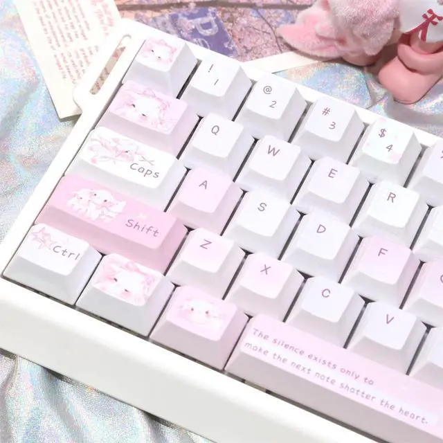 Main image of Lemon Summer Cherry Profile Keycaps 130 Keys PBT Dye-Sub Custom Keycap Cute Pastel Aesthetic Keycaps for 61/68/75/84/87/96/100/104 MX Switches Mechanical Keyboards Desk Decor (Pink-Lamb)