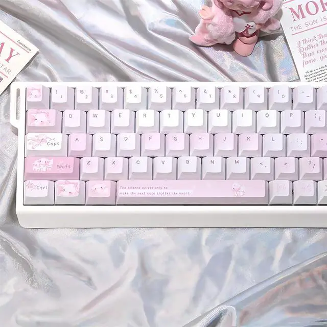 Alt view image 5 of 7 - Lemon Summer Cherry Profile Keycaps 130 Keys PBT Dye-Sub Custom Keycap Cute Pastel Aesthetic Keycaps for 61/68/75/84/87/96/100/104 MX Switches Mechanical Keyboards Desk Decor (Pink-Lamb)