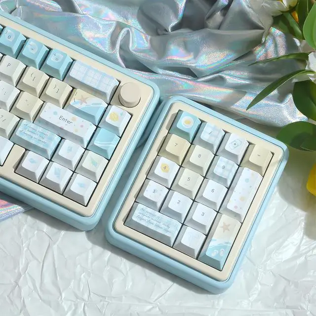 Alt view image 2 of 7 - Lemon Summer Cherry Profile Keycaps 130 Keys PBT Dye-Sub Custom Keycap Cute Pastel Aesthetic Keycaps for 61/68/75/84/87/96/100/104 MX Switches Mechanical Keyboards Desk Decor (Blue-Yellow)