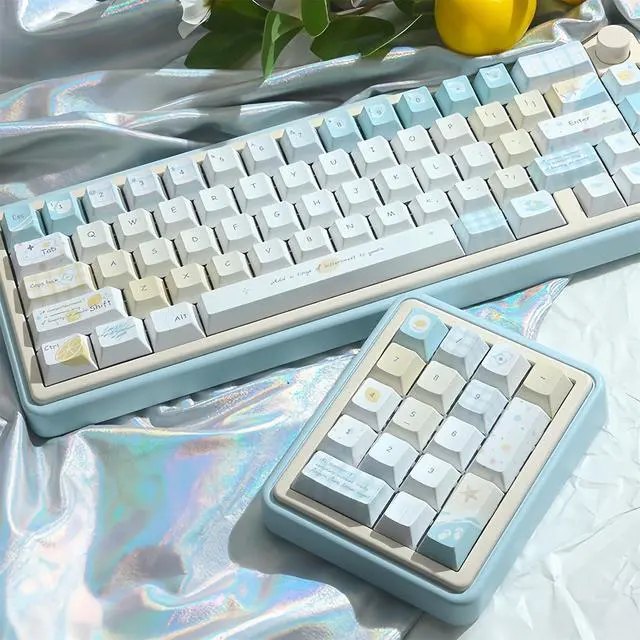 Alt view image 6 of 7 - Lemon Summer Cherry Profile Keycaps 130 Keys PBT Dye-Sub Custom Keycap Cute Pastel Aesthetic Keycaps for 61/68/75/84/87/96/100/104 MX Switches Mechanical Keyboards Desk Decor (Blue-Yellow)