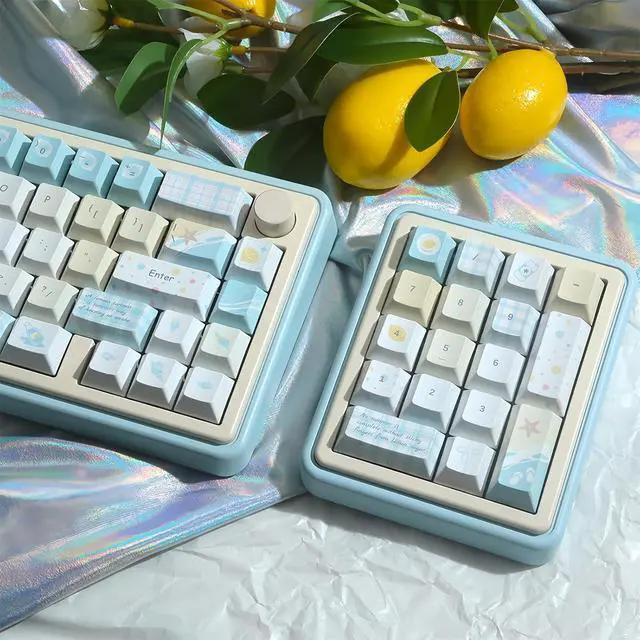 Alt view image 3 of 7 - Lemon Summer Cherry Profile Keycaps 130 Keys PBT Dye-Sub Custom Keycap Cute Pastel Aesthetic Keycaps for 61/68/75/84/87/96/100/104 MX Switches Mechanical Keyboards Desk Decor (Blue-Yellow)