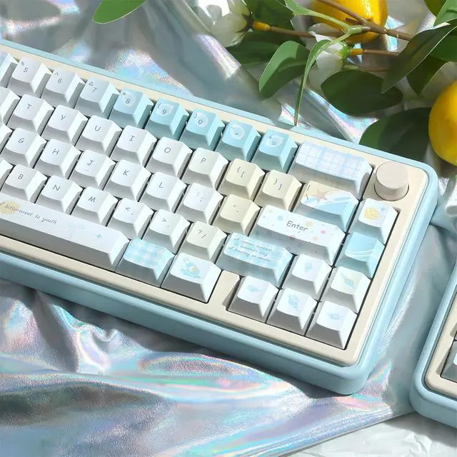 Alt view image 4 of 7 - Lemon Summer Cherry Profile Keycaps 130 Keys PBT Dye-Sub Custom Keycap Cute Pastel Aesthetic Keycaps for 61/68/75/84/87/96/100/104 MX Switches Mechanical Keyboards Desk Decor (Blue-Yellow)