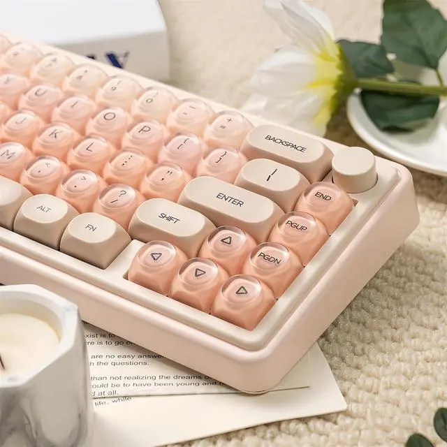 Alt view image 3 of 7 - Crystal Jelly Keycaps,Pink Foundation Shine Through Custom Keycaps Set 132 Keys Cute Translucent Keyboard Key Caps for 61/68/84/87/98/100 Cherry MX Mechanical Keyboard Creamy Keycap