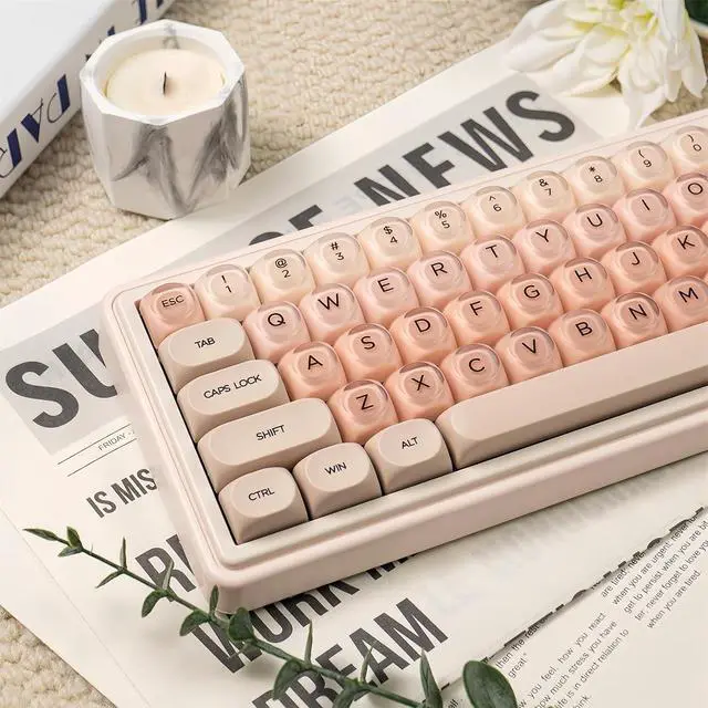 Alt view image 4 of 7 - Crystal Jelly Keycaps,Pink Foundation Shine Through Custom Keycaps Set 132 Keys Cute Translucent Keyboard Key Caps for 61/68/84/87/98/100 Cherry MX Mechanical Keyboard Creamy Keycap