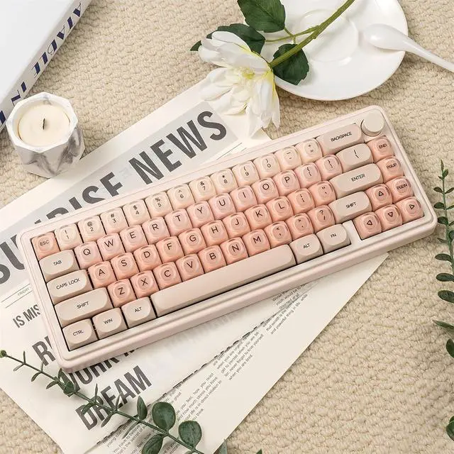 Alt view image 2 of 7 - Crystal Jelly Keycaps,Pink Foundation Shine Through Custom Keycaps Set 132 Keys Cute Translucent Keyboard Key Caps for 61/68/84/87/98/100 Cherry MX Mechanical Keyboard Creamy Keycap
