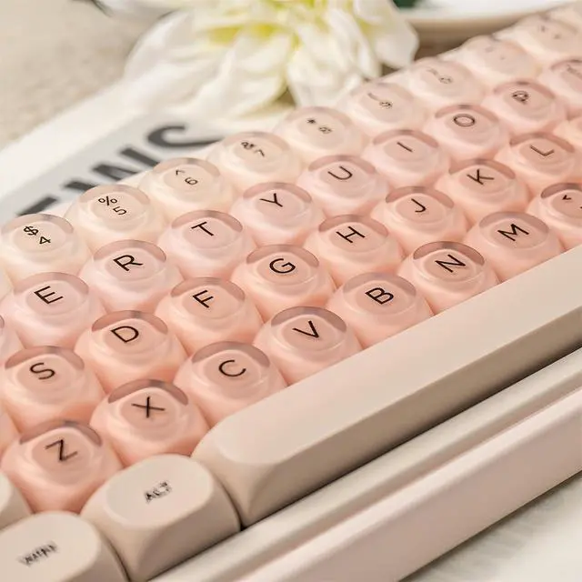 Alt view image 6 of 7 - Crystal Jelly Keycaps,Pink Foundation Shine Through Custom Keycaps Set 132 Keys Cute Translucent Keyboard Key Caps for 61/68/84/87/98/100 Cherry MX Mechanical Keyboard Creamy Keycap