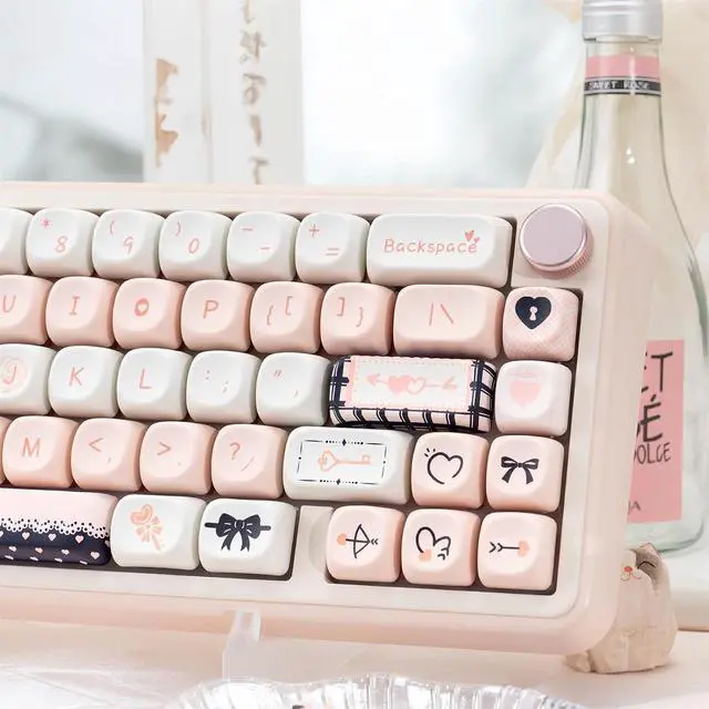 Alt view image 2 of 7 - Cute MOA Keycaps,Creamy Pink-Cupid Kawaii Round Keycaps Custom 114 Keys Keycap Set Thick PBT Keycap for Cherry MX Switch 80%/75% 60% Mechanical Gaming Keyboard Accessories for PC Gamer