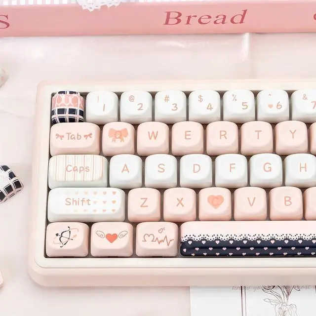 Main image of Cute MOA Keycaps,Creamy Pink-Cupid Kawaii Round Keycaps Custom 114 Keys Keycap Set Thick PBT Keycap for Cherry MX Switch 80%/75% 60% Mechanical Gaming Keyboard Accessories for PC Gamer