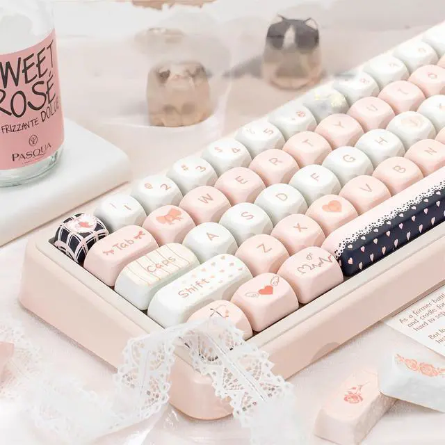 Alt view image 4 of 7 - Cute MOA Keycaps,Creamy Pink-Cupid Kawaii Round Keycaps Custom 114 Keys Keycap Set Thick PBT Keycap for Cherry MX Switch 80%/75% 60% Mechanical Gaming Keyboard Accessories for PC Gamer