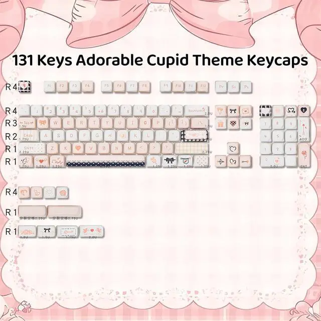 Alt view image 5 of 7 - Cute MOA Keycaps,Creamy Pink-Cupid Kawaii Round Keycaps Custom 114 Keys Keycap Set Thick PBT Keycap for Cherry MX Switch 80%/75% 60% Mechanical Gaming Keyboard Accessories for PC Gamer