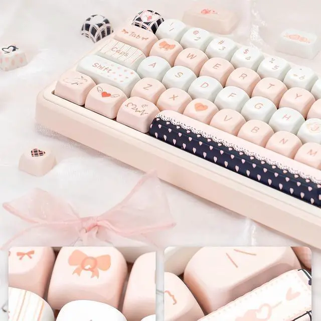Alt view image 7 of 7 - Cute MOA Keycaps,Creamy Pink-Cupid Kawaii Round Keycaps Custom 114 Keys Keycap Set Thick PBT Keycap for Cherry MX Switch 80%/75% 60% Mechanical Gaming Keyboard Accessories for PC Gamer