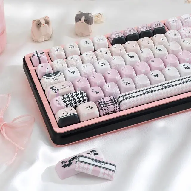 Main image of Black Pink Keycaps,MOA Pofile Cute Swan-Theme Custom Keycap Dye Sublimation PBT Keycaps 131 Keys Full Size Keycap Set for Cherry MX Switches 60%/75% /80%/100% Mechanical Gaming Keyboard DIY