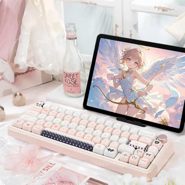 Alt view image 6 of 7 - Cute MOA Keycaps,Creamy Pink-Cupid Kawaii Round Keycaps Custom 114 Keys Keycap Set Thick PBT Keycap for Cherry MX Switch 80%/75% 60% Mechanical Gaming Keyboard Accessories for PC Gamer