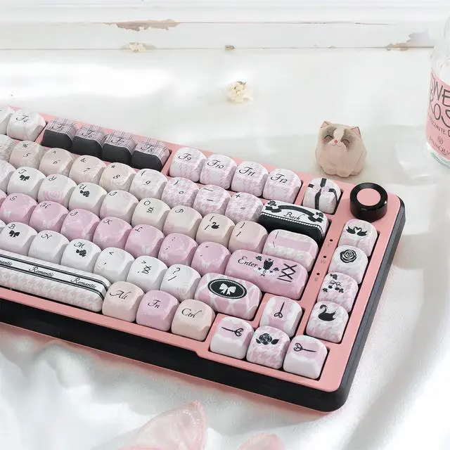 Alt view image 3 of 7 - Black Pink Keycaps,MOA Pofile Cute Swan-Theme Custom Keycap Dye Sublimation PBT Keycaps 131 Keys Full Size Keycap Set for Cherry MX Switches 60%/75% /80%/100% Mechanical Gaming Keyboard DIY