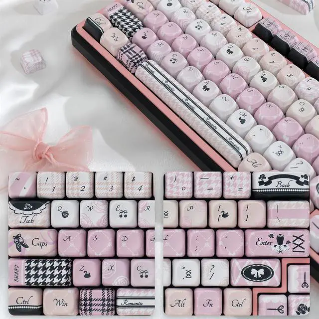 Alt view image 5 of 7 - Black Pink Keycaps,MOA Pofile Cute Swan-Theme Custom Keycap Dye Sublimation PBT Keycaps 131 Keys Full Size Keycap Set for Cherry MX Switches 60%/75% /80%/100% Mechanical Gaming Keyboard DIY