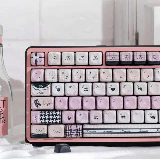 Alt view image 6 of 7 - Black Pink Keycaps,MOA Pofile Cute Swan-Theme Custom Keycap Dye Sublimation PBT Keycaps 131 Keys Full Size Keycap Set for Cherry MX Switches 60%/75% /80%/100% Mechanical Gaming Keyboard DIY