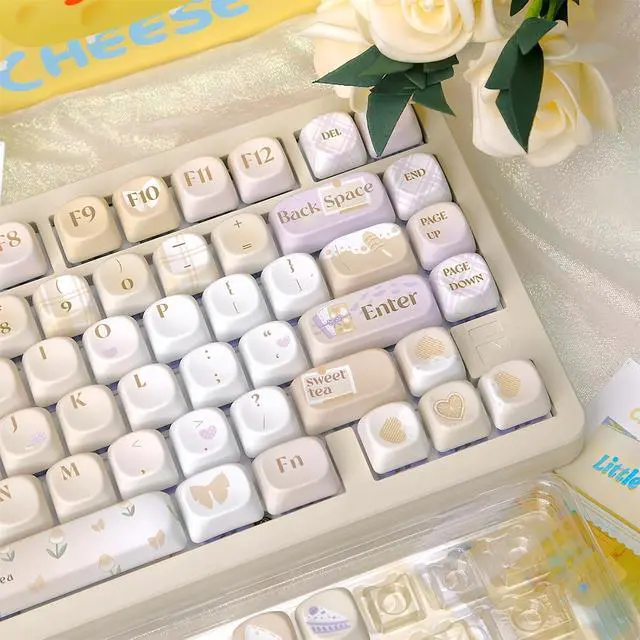 Alt view image 5 of 7 - MOA Profile Cute Keycaps,PBT Dye Sublimation Kawaii Round Keycaps Full 131 Key Caps Custom Keycap for Cherry MX Switches Mechanical Keyboard DIY Creamy Key Caps Set (Sweet-Tea)