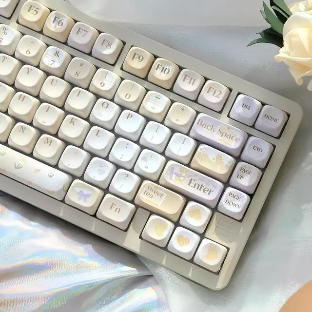 Alt view image 2 of 7 - MOA Profile Cute Keycaps,PBT Dye Sublimation Kawaii Round Keycaps Full 131 Key Caps Custom Keycap for Cherry MX Switches Mechanical Keyboard DIY Creamy Key Caps Set (Sweet-Tea)