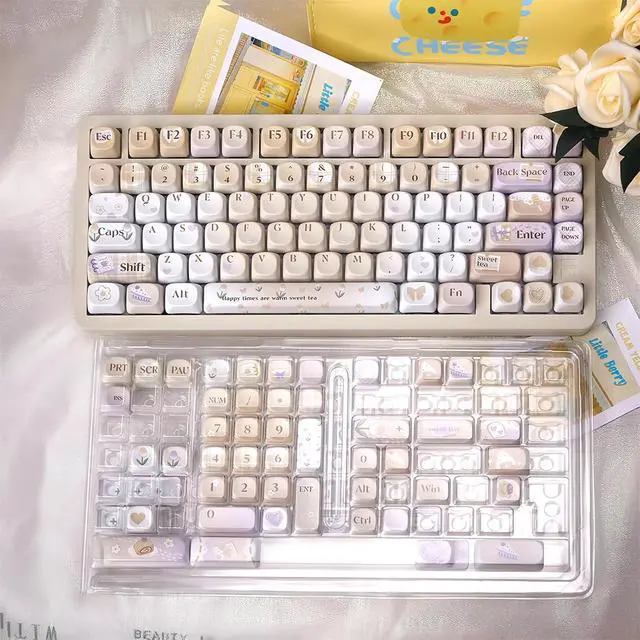 Alt view image 7 of 7 - MOA Profile Cute Keycaps,PBT Dye Sublimation Kawaii Round Keycaps Full 131 Key Caps Custom Keycap for Cherry MX Switches Mechanical Keyboard DIY Creamy Key Caps Set (Sweet-Tea)