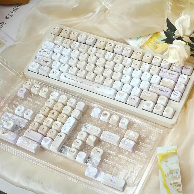 Alt view image 6 of 7 - MOA Profile Cute Keycaps,PBT Dye Sublimation Kawaii Round Keycaps Full 131 Key Caps Custom Keycap for Cherry MX Switches Mechanical Keyboard DIY Creamy Key Caps Set (Sweet-Tea)