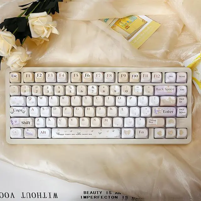 Alt view image 4 of 7 - MOA Profile Cute Keycaps,PBT Dye Sublimation Kawaii Round Keycaps Full 131 Key Caps Custom Keycap for Cherry MX Switches Mechanical Keyboard DIY Creamy Key Caps Set (Sweet-Tea)