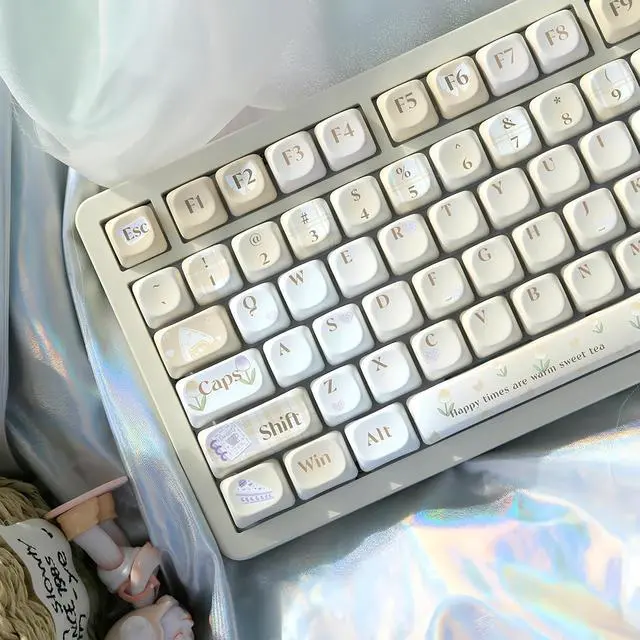 Alt view image 3 of 7 - MOA Profile Cute Keycaps,PBT Dye Sublimation Kawaii Round Keycaps Full 131 Key Caps Custom Keycap for Cherry MX Switches Mechanical Keyboard DIY Creamy Key Caps Set (Sweet-Tea)