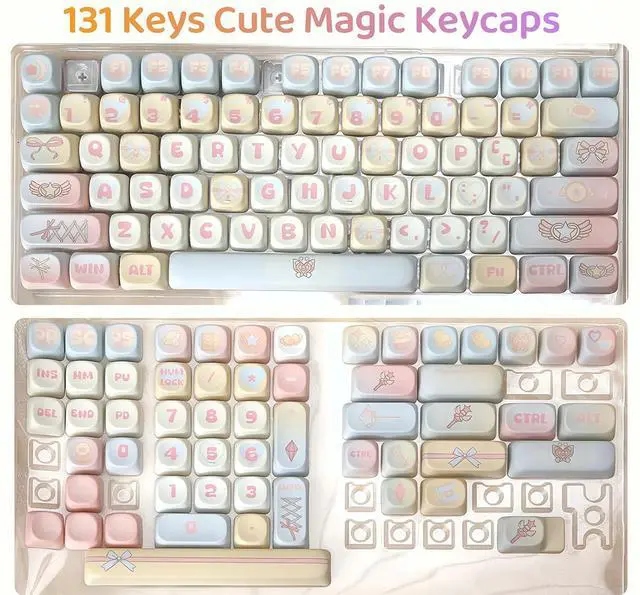 Alt view image 7 of 7 - MOA Profile Cute Keycaps,PBT Dye Sublimation Kawaii Round Keycaps Full 131 Key Caps Custom Creamy Keycap Set for Cherry MX Switches Mechanical Keyboard DIY (Colorful-Magic)